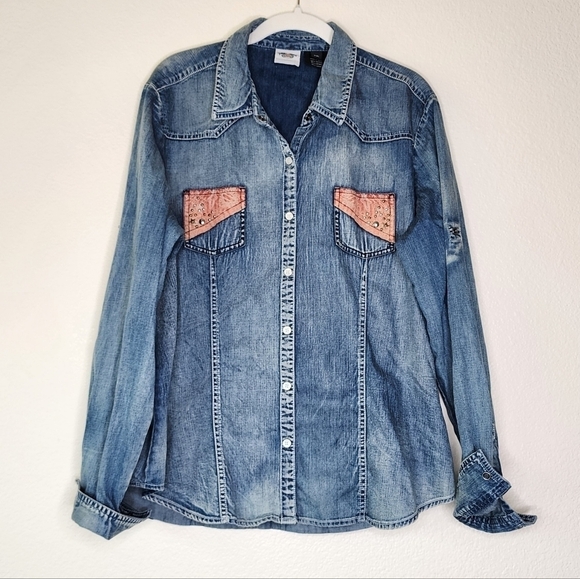 Harley-Davidson Denim Button Down Blouse 2X - Picture 2 of 7